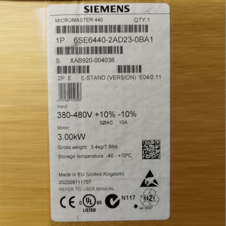 SIEMENS 6SE6440-2AD23-0BA1 Frequency converter 7.7A, 3kW, 380-480V