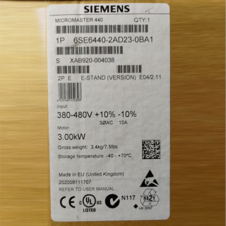 SIEMENS 6SE6440-2AD23-0BA1 Frekvenciaváltó 7.7A, 3kW, 380-480V