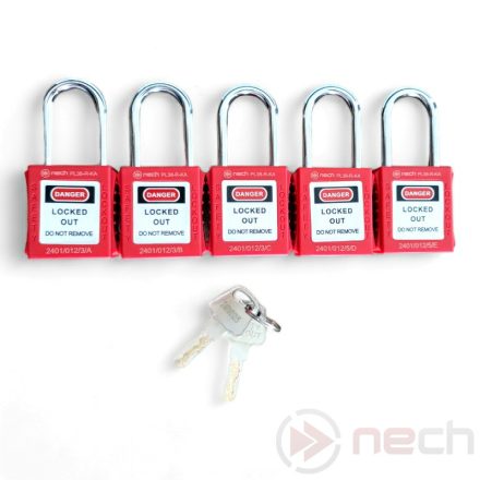 PL38-R-MK5 Master key system safety padlock set with steel shackle - red