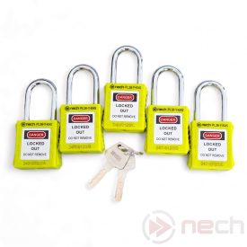   PL38-R-KA5 Keyed alike, 5 pc safety LOTO padlock kit, with Steel shackle - Yellow