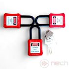 PL38N-R-KA3 Azonos kulcsos, 3 db-os biztonsági LOTO lakat készlet, műanyag kengyellel - piros