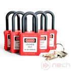 PL38N-R-MK5 LOTO-Sicherheitsvorhängeschloss-Set, 5 Stk. mit Masterschlüssel, Kunststoffbügel – rot