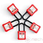 PL38N-R-MK5 LOTO-Sicherheitsvorhängeschloss-Set, 5 Stk. mit Masterschlüssel, Kunststoffbügel – rot