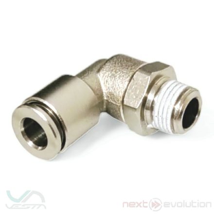 QB LC 06 18 / Ø6 mm 90° elbow push-in quick connector with R1/8" thread, nickel plated brass